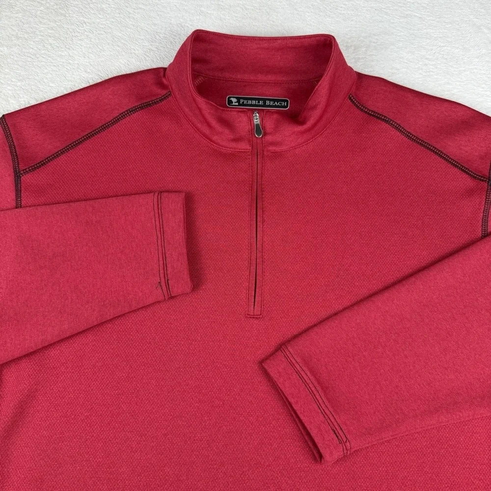 Pebble Beach Golf Red Men's Large 1/4 Zip Performance Pullover Long Sleeve - Picture 3 of 13